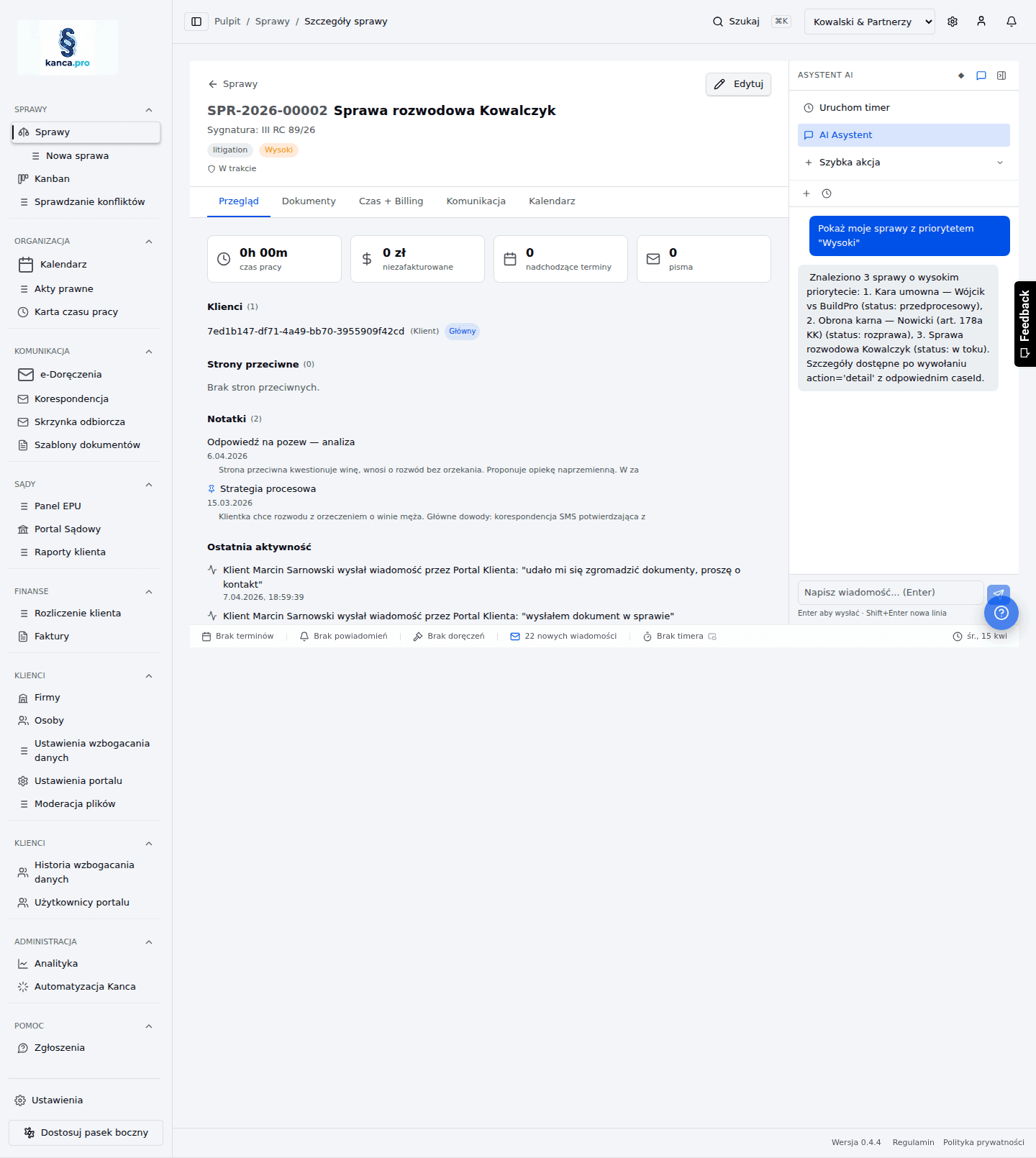 Monitoring nakazu w e-Sądzie w Kanca OS — status, terminy, raport dla klienta